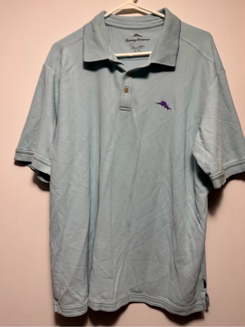 Tommy Bahama Light Blue Polo with Purple Embroidered Marlin